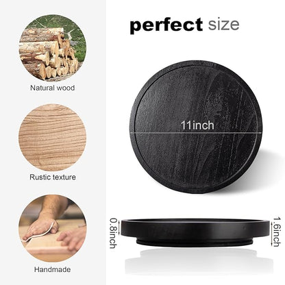 Wood Lazy Susan Organizer Kitchen Turntable for Cabinet Farmhouse Bathroom Decor Round Decorative Tray for Vanity, Counter, Sink, Coffee Table, 11 Inch, Black