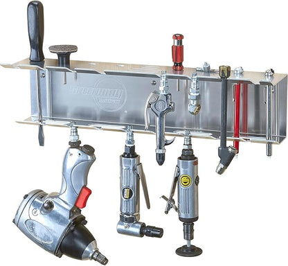 Speedway Motors 18-Inch Wall Mount Pneumatic Tool Storage Organizer, Aluminum Garage & Trailer Air Tool Rack Holds Up to 17 Tools, Quick Access Workshop Storage Solution