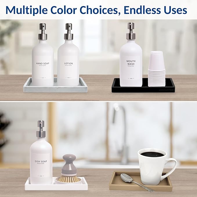 Spacewiser Countertop and Vanity Tray - 2 PC Small 7.7" Silicone Bathroom Trays, Kitchen Soap Tray, Dish Sponge Soap Holder Kitchen Sink Organizer Caddy, Bathroom Counter Trays for Lotion Dispenser