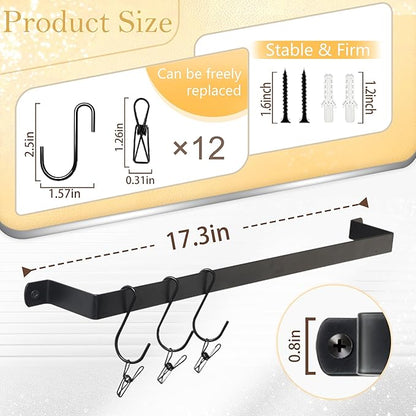 AQAREA Hat Rack Closet Storage Wall: 12 Adjustable Stainless Steel Clips and 17 Inch Hat Holder - Hat Hanger Display Space Saving - Tie Belt Hanger for Closet Storage Solution - 2 Pack