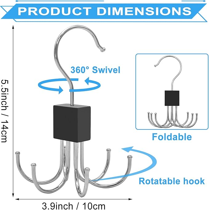 Scartink 4pcs Rotatable Tank Top Hanger,Bra Hanger,Belt,Tie,Scarf Hanger for Closet, Multipurpose Holder Organizer and Storage Hook for Belt,Bra,Hat,Tank Top,Tie,Scarf,Purse