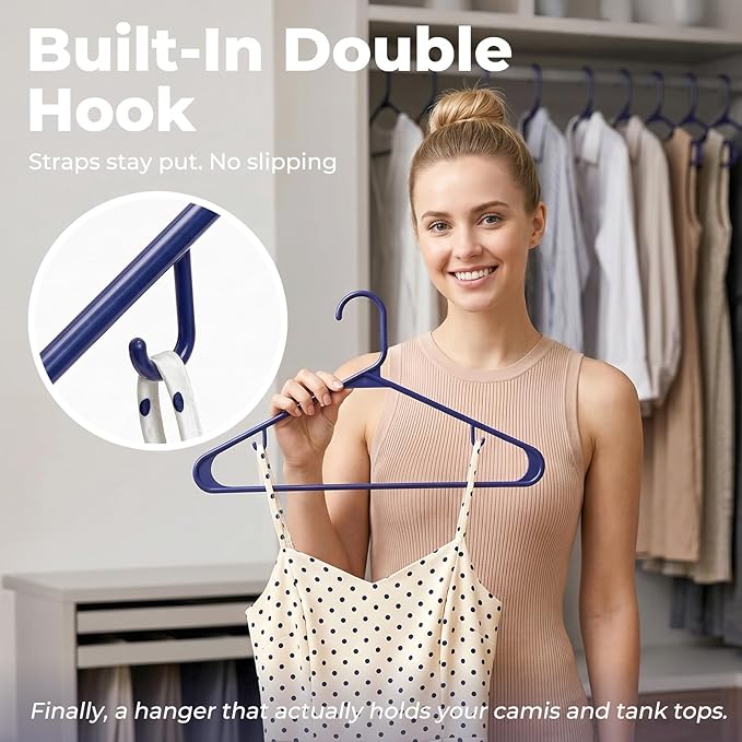 HOUSE DAY Blue Plastic Hangers 60 Pack, Clothes Hangers with Non Slip Hooks, Durable & Space Saving Coat Hanger, Light-Weight Clothing Hangers, Perfect Closet Organizer for Everyday Use