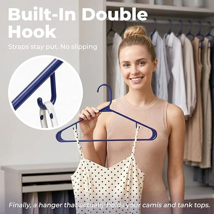 HOUSE DAY Blue Plastic Hangers 60 Pack, Clothes Hangers with Non Slip Hooks, Durable & Space Saving Coat Hanger, Light-Weight Clothing Hangers, Perfect Closet Organizer for Everyday Use