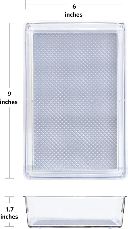 Glad Drawer Organizer Bin, 9x6 - Heavy Duty Clear Plastic Storage Tray for Junk Drawers, Kitchen Utensils, Bathroom Vanity, and Organizing Pantry - BPA Free, Food Safe, Non Slip