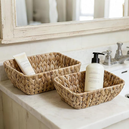 Small Wicker Baskets For Storage,Woven Basket For Organizing, Natural Water Hyacinth Decorative Basket, Empty Gift Baskets,2 Pack