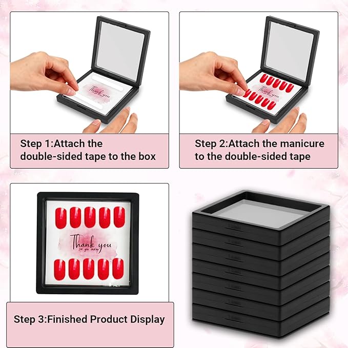32 Pcs Press On Nail Packaging Box with 120 Pcs Adhesive Double Sided Tape, Black Artificial Nail Display Case, Earrings Storage Organizer, for Birthdays, Christmas Gift