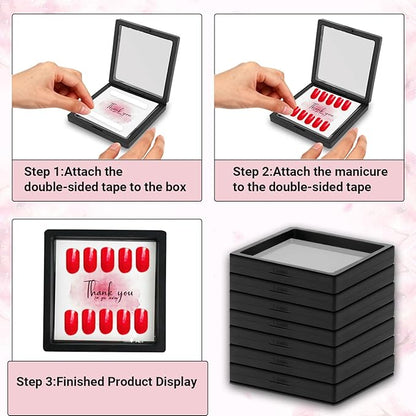 32 Pcs Press On Nail Packaging Box with 120 Pcs Adhesive Double Sided Tape, Black Artificial Nail Display Case, Earrings Storage Organizer, for Birthdays, Christmas Gift