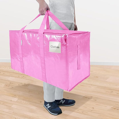 TICONN 6 Pack Extra Large Moving Bags Heavy Duty with Zippers & Carrying Handles, Durable Storage Bags Moving Boxes for Closet Organizers and Storage (6 Pack, Pink)