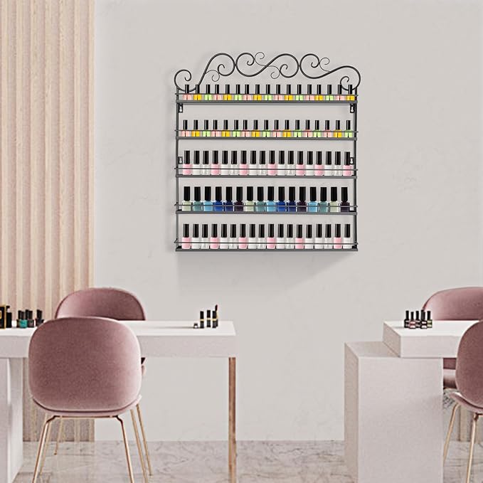 AngelcityCC 5 Tier Wall Mounted Metal Rack Shelf Versatile Organizer for Nail Polish Essential Oils for Home Nail Salon Spa Shops