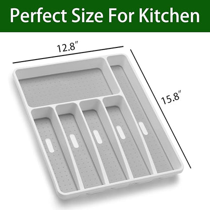 Loyareal Silverware Organizer Utensil Organizer Holder Kitchen Drawer Organizer Plastic Silverware Tray for Drawer Flatware Organizer 6 Compartment White