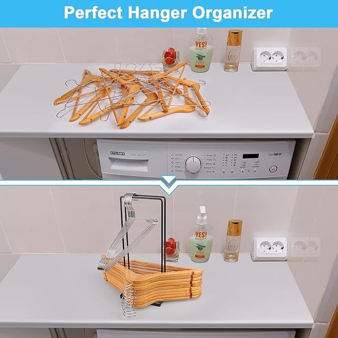 Hanger Organizer 2 Pcs, Coat Hanger Holder Stand Clothes Hangers Stacker for Laundry Room Organization, Clothes Hangars Closet Space Saver Caddy Rack for Bulk Plastic Velvet Wood Metal Hangers Storage