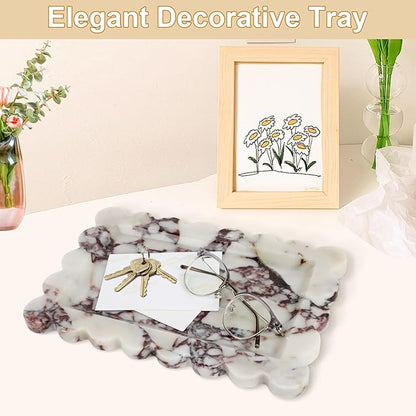 100% Natural Marble Vanity Tray - Real Stone Storage Organizer for Bathroom/Kitchen/Vanity/Dresser, Countertop Tray for Perfume, Jewelry, Home Decor, 11.8 x 7.8 x 0.7 Inch