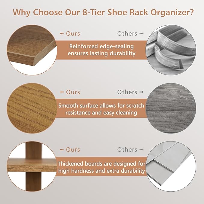 Giantex 8-Tier Vertical Shoe Rack, Patented Corner Shoe Storage Organizer for 8 Pairs, Freestanding Narrow Shoe Rack, Morden Space-Saving Shoe Tower for Entryway, Living Room, Bedroom, Natural