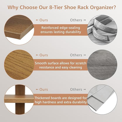 Giantex 8-Tier Vertical Shoe Rack, Patented Corner Shoe Storage Organizer for 8 Pairs, Freestanding Narrow Shoe Rack, Morden Space-Saving Shoe Tower for Entryway, Living Room, Bedroom, Natural