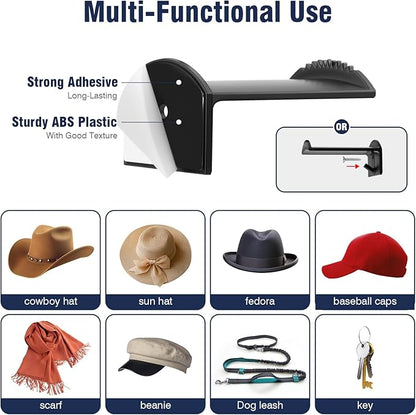 3.0 Inch Wall Hat Hooks (8 Pack) – Strong Adhesive Cowboy Hat Rack with Anti-Slip Teeth, Multi-Purpose Hook for Keys & Accessories, Minimalist Hat Organizer, Western Room Décor – Black