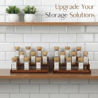 Spice Rack Organizer for Cabinet,Bamboo 12in Tiered Spice Rack，Used for Kitchen Countertops and Food Storage Room Organizer，Specially Designed for Jars and Spice Bottles (Walnut, M)