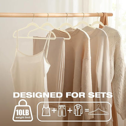 50 Pack Beige Velvet Hangers,Non Slip,Heavy-Duty,Slim,Space Saving,with Felt Surface and Gold 360°Swivel Hook,for Pants,Outfit,Skirts,Suits,Coats,Dresses ect.