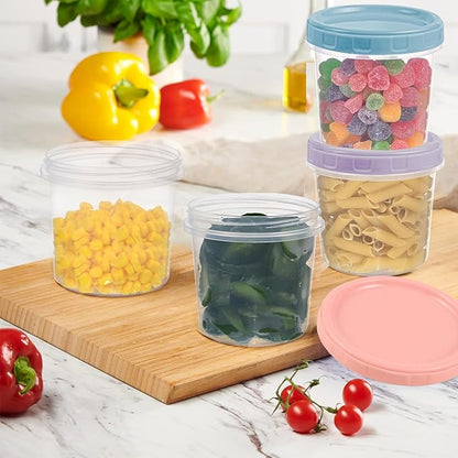 Yomarket 6pcs 16 oz Plastic Deli Containers with Screw Lids, Small Freezer Containers Reusable 2 Cup Food Storage Container with Pen & Brush for Snack Salad Fruit, Microwave & Dishwasher Safe BPA Free
