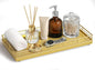 Bathroom Vanity Tray for Countertop, 12" x 6" Oak Wood Toilet Tank Tray with Metal Guardrail, Bathroom Organizer for Soap, Perfume & Skincare, Non-Slip Decorative Tray for Dresser & Vanity, Gold