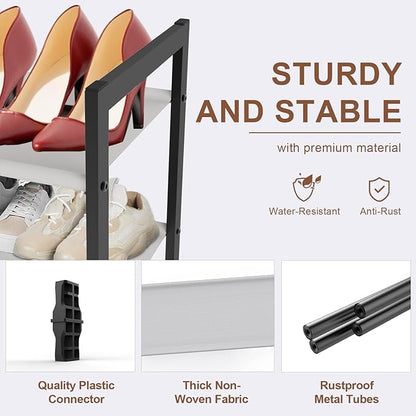 4-Tier Shoe Rack for Closet & Entryway, Stackable Shoe Organizer with Screw-Fastened Metal Frame, Less Wobble Design, Heel-Friendly Non-Woven Shelves, 11.8" Deep Space-Saving Shoe Storage Black