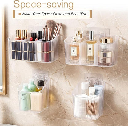 14 Pack Cabinet Door Organizer Adhesive Wall Mount Storage Bins Clear Makeup Containers Stackable Organizer Basket for Kitchen Cabinets, Bathroom, Pantry, Office, Refrigerator, Tabletop