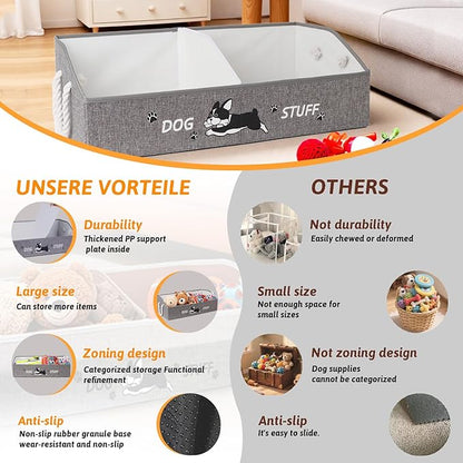 Large Dog Toy Basket with Handles, 28.5" Collapsible Multi-Purpose Hard Board Dog Toy box, Clothes, Cute for Living Room Area (Grey,Cream)