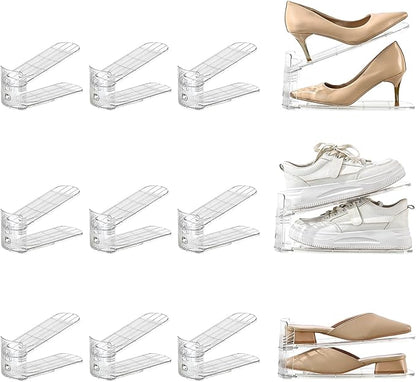 12 Pack Shoe Slots Organizer Adjustable Level Shoe Stacker Holder Storage Space Saving Sneakers Display Tray Rack for Closet