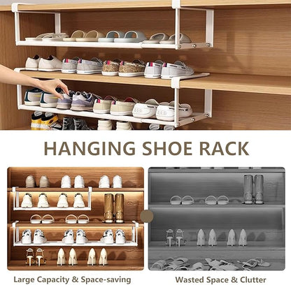 UFORU Expandable Hanging Shoe Rack Organizer for Closet, Adjustable Shoe Rack Under Cabinet Shelf, Versatile Under Shelf Storage for Kitchen, Book, Clothing Storage and Organization(Black,2PCS)