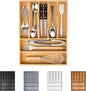 Bellsal Bamboo Silverware Drawer Organizer, Kitchen Utensil Drawer Organizers, 12"x15.7" Utensils Holder Cutlery Tray with Grooved Drawer Dividers for Kitchen Flatware Bedroom Office(7 Slot, Natural)