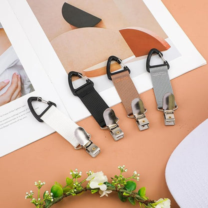 PEUTIER 4pcs Travel Hat Clips, Wallet Elastic Hat Holder Rack Travel Hands-Free Bag Accessories Fixed Baseball Cap Carrier Fixed Backpack Wallet Luggage Outdoor Travel Accessories, M, colourful