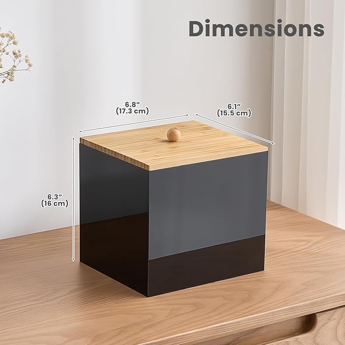 Puricon Acrylic Disposable Facial Towels Holder, Storage Bin with Wood Lid Compatible with Clean Skin Club Towel (NOT Included), Face Towelettes Container for Bathroom Counter -Blackacrylic
