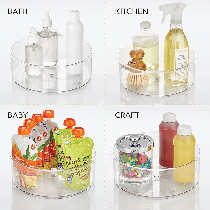 mDesign Lazy Susan Turntable Plastic Spinner for Kitchen/Bathroom, Pantry, Fridge, Cupboards, or Counter Organizing, Fully Rotating Organizer for Food, 9" Round - Lumiere Collection - Clear