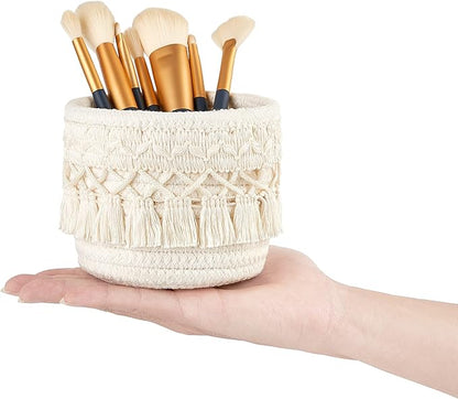 Mkono Set of 4, Necklace Holder Wall Mounted and Makeup Brush Holder Organizer Mini Woven Baskets