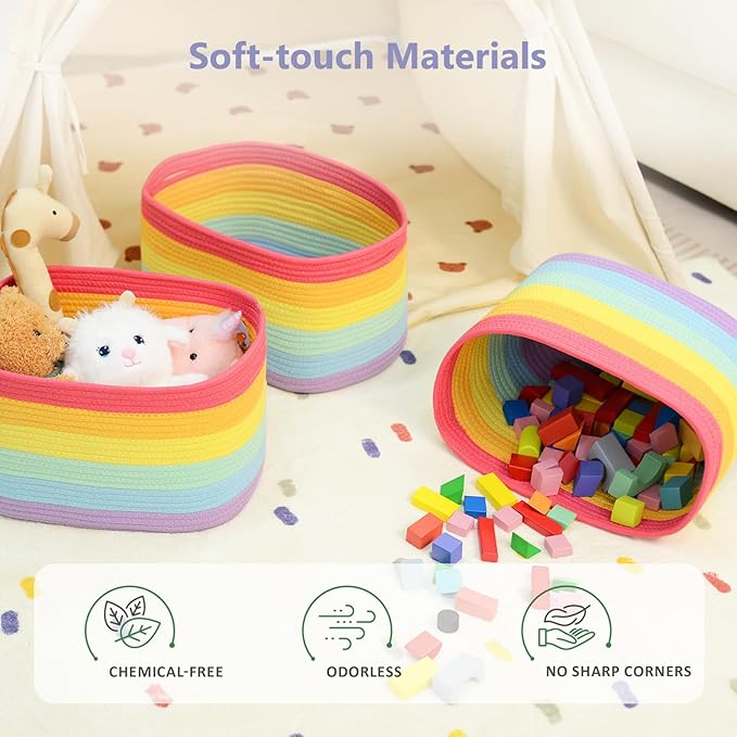 ECDYQXVU Cotton Rope Storage Basket, 15x10x9 Inches, Woven Basket for Shelves, Clothes, Towels, Books, and Laundry, Rainbow (2 Pack)