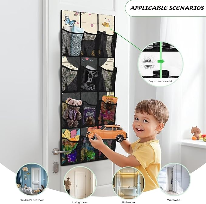 Cute Cat Door Hanging Shoe Organizer Mesh Fabric Over The Door Shoe Organizer for Closet 12 Pockets Butterfly Wall Hanging Storage Space Saving Shoe Holder Hanger for Kids Room