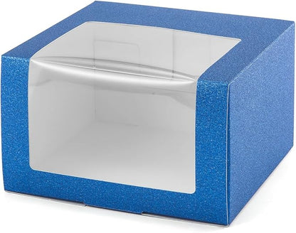 LADYBRO 10 Pack 7.8" x 7.8" x 4.8" Black Gift Boxes with Window Display for Hat Storage Containter for Baseball Caps (Fitted, Snapbacks, Trucker) (Glitter Royal Blue, 7.8" x 7.8" x 4.8")