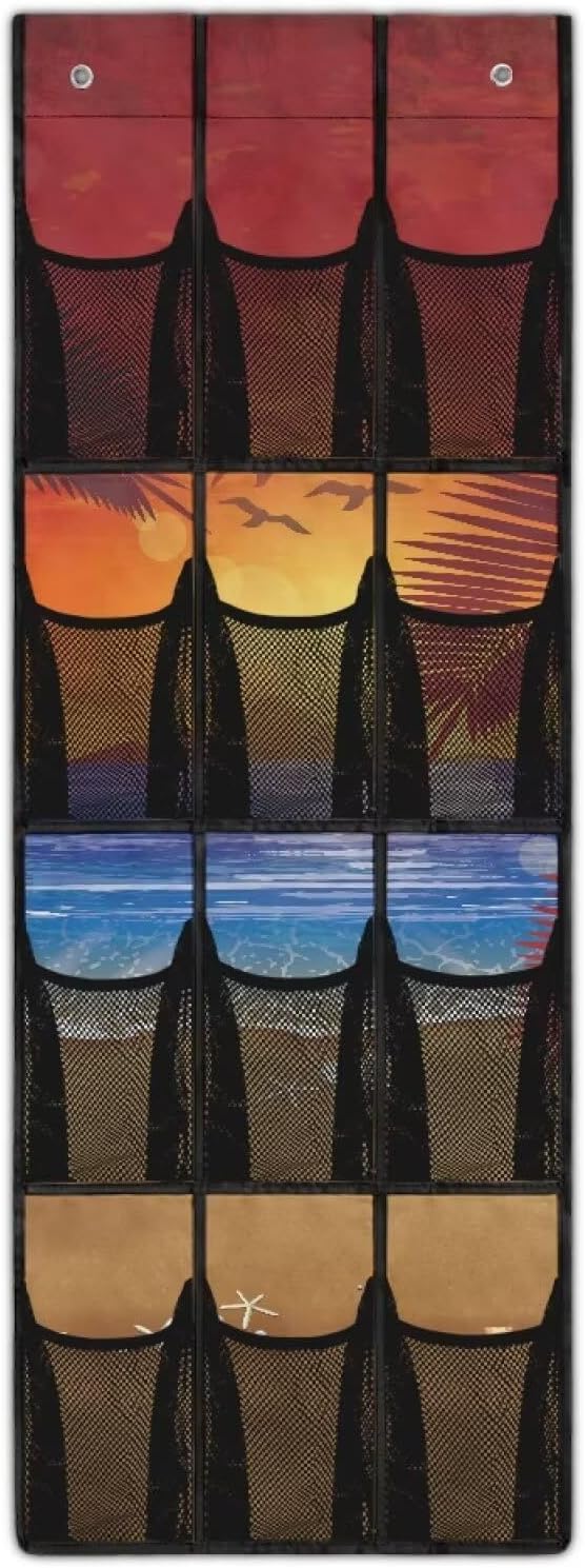 Generic Sunset Beach Over The Door Shoe Organizer Large Pockets Storage Door Organizer Multi-Layer Pocket Structure to Meet The Storage Needs of Different Items for Mom Dad Housewives