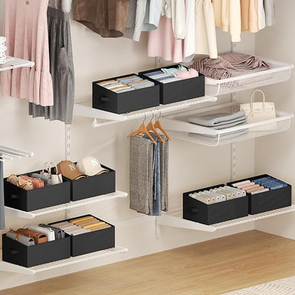 DIMJ Closet Storage Bins 8 Pack - Fabric Storage Baskets for Shelves, Large Clothes Organizers with Handles, Trapezoid Shelf Organization Storage Cubes for Purse, Toys, Books, Towel, Clothes