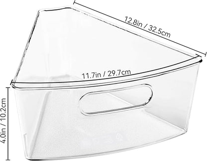 Oubonun Lazy Susan Organizers Set of 6, 12.8’’ x 11.7’’ x 4’’ Plastic Transparent Kitchen Cabinet Storage Bins with Handle, 4" Deep Container, 1/8 Wedge - Food Safe, without BPA