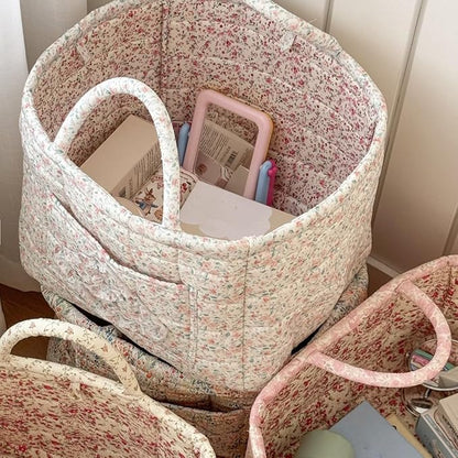 Storage Basket Boho Fabric Large Collapsible Floral Laundry Nursery Hamper Portable Folding Storage for Clothes Toys (Green Floral)