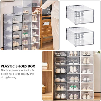 Levemolo High-top Basketball Shoe Boxes 3pcs Gray 34x15.5x24cm Plastic Shoe Organizer Dustproof Moisture-resistant Storage Case for Closet and Home
