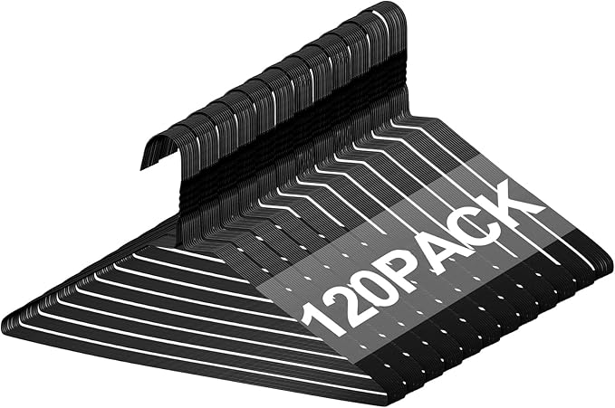 Yuntau 120 Pcs Wire Hangers Bulk 17.7" Dry Cleaner Hangers, Suit Holders for Home Caped Clothing (Black)