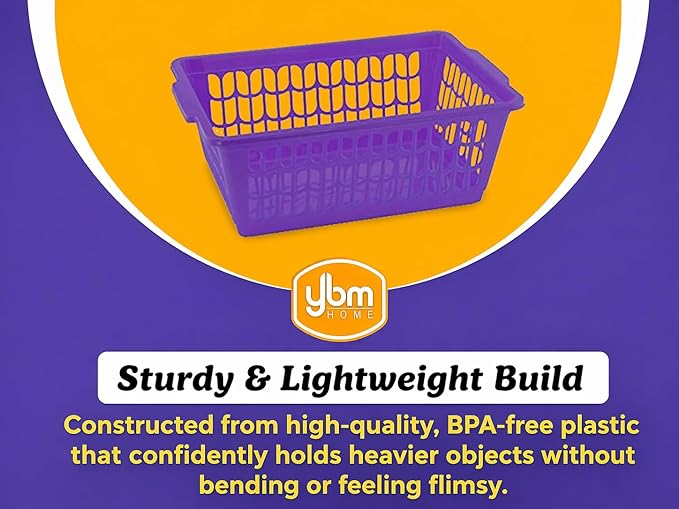 YBM HOME Plastic Perforated Storage Basket Bin Office Drawer, Shelf Desktop Countertop Tray Organizer 32-1188 (12, Purple)