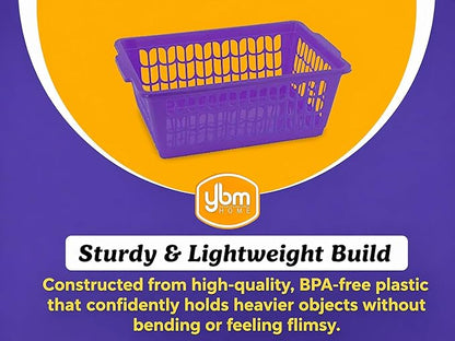 YBM HOME Plastic Perforated Storage Basket Bin Office Drawer, Shelf Desktop Countertop Tray Organizer 32-1188 (12, Purple)