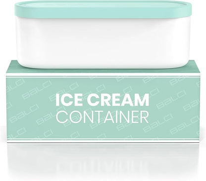 BALCI - Ice Cream Container - 2 Quart - Perfect Reusable Freezer Storage for Homemade Ice Cream Tubs for Sorbet, Frozen Yogurt and Gelato! - Flexible Silicone Lids, Long Scoop, Stackable - Mint