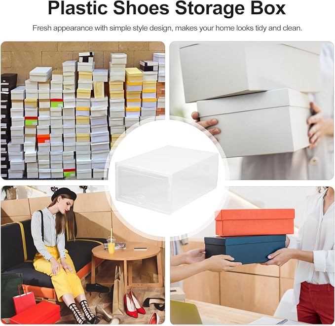 Shoe Boxes 6pcs 33x23x14cm Thickened Plastic Drawer-style Shoes Storage Containers Stackable Organizers for Home Closet