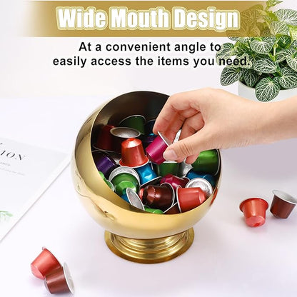 ELLDOO Coffee Pod Holder, Gold Metal Coffee Pod Storage for K Cup Nespresso Vertuo Keurig, Creamer Organizer Candy Bowl Fruit Snacks Jar for Countertop Kitchen Breakroom