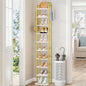 Hzuaneri 10 Tiers Vertical Shoe Rack, Narrow Shoe Tower, Tall Shoes Shelf with 2 Hooks, Adjustable Shelves, Corner Shoes Shelves for Small Spaces, Entryway, Living Room, White Gold SR11213A