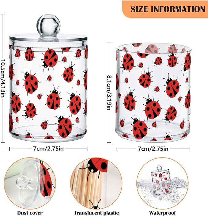 ALAZA 4pcs Animal Ladybird Cartoon Qtip Holder Dispenser 14 oz Bathroom Storage Clear Apothecary Jars Containers Cotton Ball,Cotton Rounds,Floss Picks, Hair Clips, Food