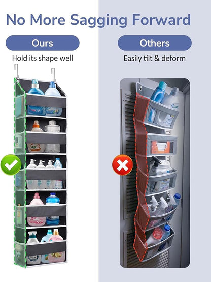 ULG 1 Pack Over Door Organizer with 5 Large and 10 Mesh Side Pockets, 44 lbs Weight Capacity Hanging Storage with Clear Window Kids Toys, Shoes, Diapers, Dark Grey, 5 Layers